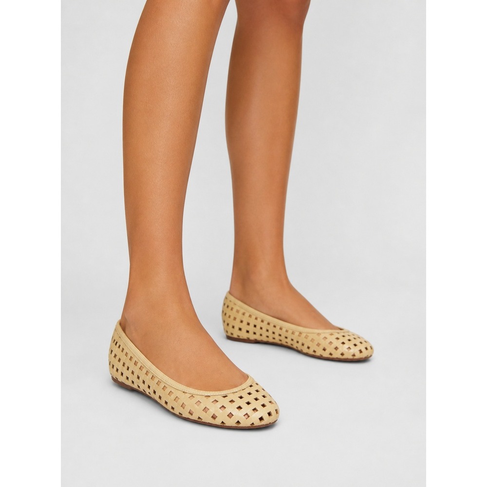 Corso Como Cream Leather Basket Weave Laser Cut Out Ballet Flats 4‎